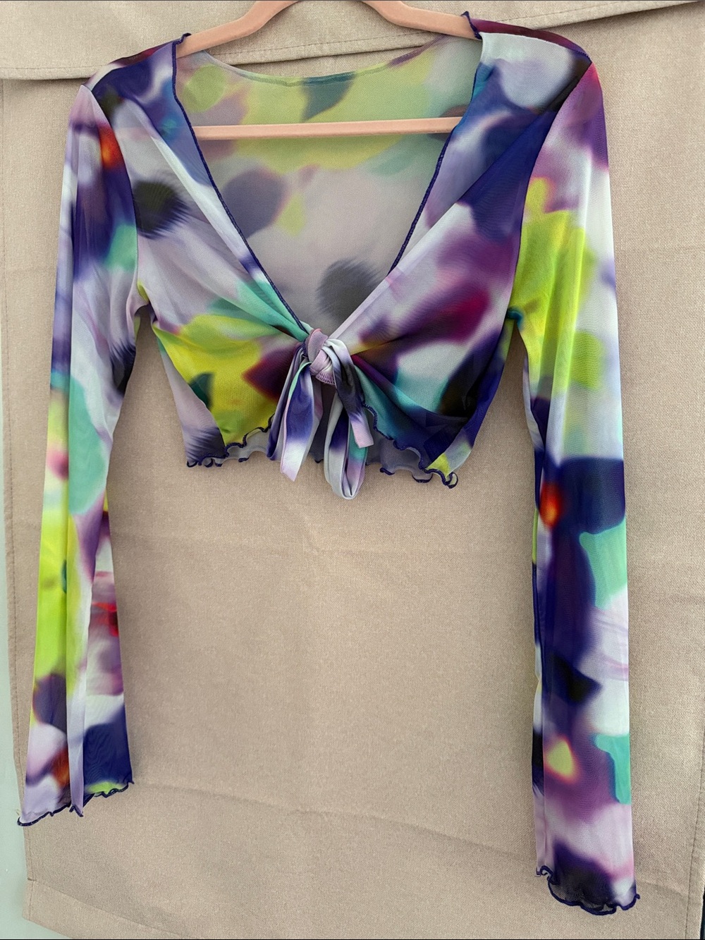 H&M Multicolor Sheer Tie-Front Crop Top